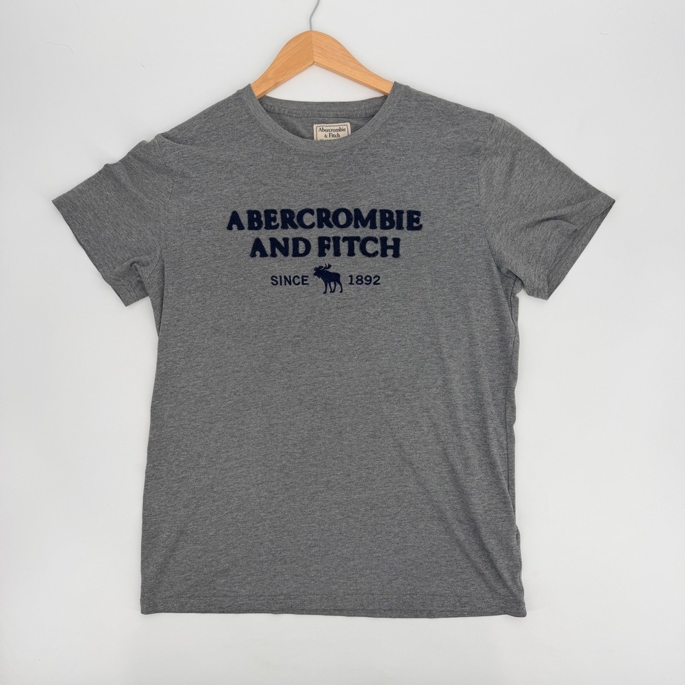 Abercrombie & Fitch Y2K Iconic Spellout Mens M Gray Logo Muscle Sleeve Tee Retro - Picture 3 of 11